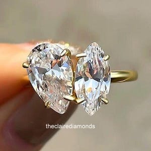 Toi Et Moi 2.5 TCW Pear And Marquise Cut Engagement Ring Two Stone Moissanite Ring 14K Gold You And Me Ring Wedding Ring Anniversary Ring