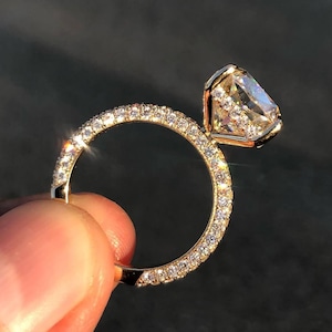 Elongated 3 CT Cushion Cut Moissanite Engagement Ring Hidden Halo Ring 14K Solid Gold Wedding Ring Anniversary Ring Elongated Diamond Ring