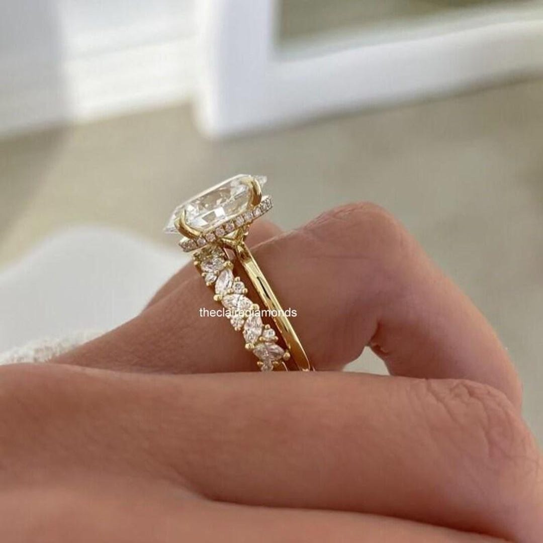 3CT Oval Cut Moissanite Engagement Ring Set, Oval Bridal Set 14K Gold ...
