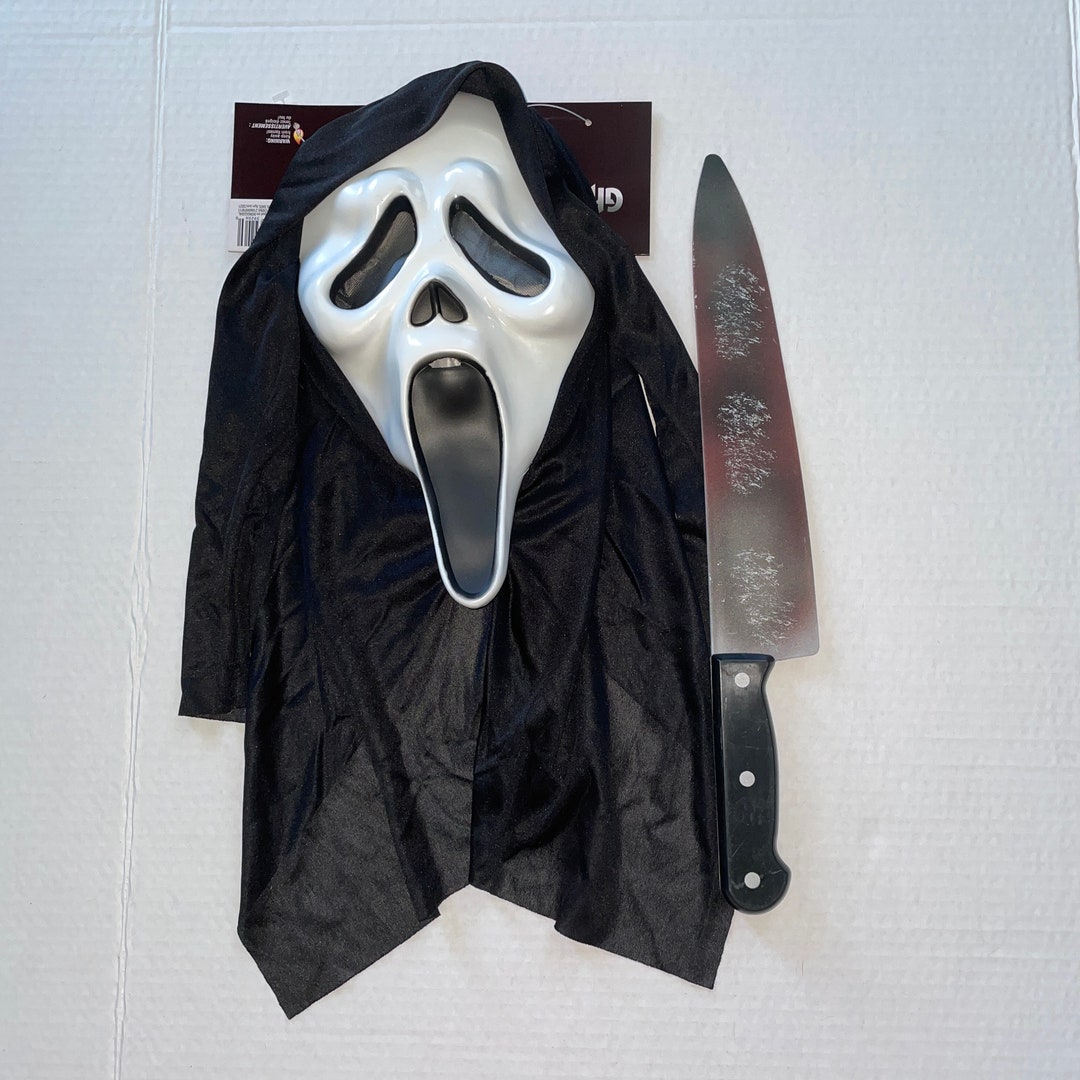 Scream Movie Ghost Face Mask Flowing Bloody Knife Costume Set Etsy Scream Movie Ghost Face Mask Flowing Bloody Knife Costume Set Etsy
