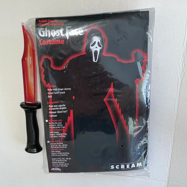 Adult Scream Movie Ghost Face Costume With 13" Bloody Flowing Knife Plus Size