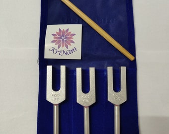 Angel tuning fork set 4096,4160,4225 hz with wood mallet and Printed Pouch for healing-shipping to USA only