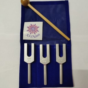 Angel tuning fork set 4096,4160,4225 hz with wood mallet and Printed Pouch for healing