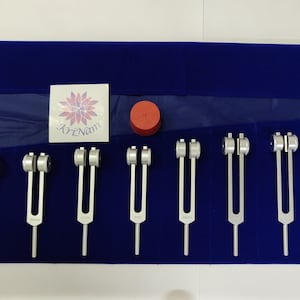 8 chakra weighted tuning forks including soul purpose for sound healing therapy with printed pouch and activator