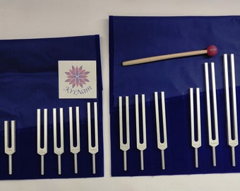 14 pc Meridian tuning forks for sound healing therapy with printed pouches