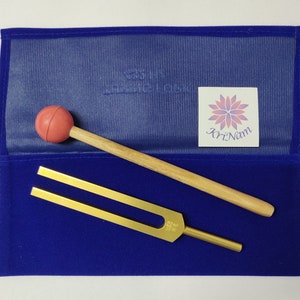 432 Hz tuning fork Gold finish for healing therapy with printed Pouch and mallet