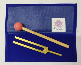 432 Hz tuning fork Gold finish for healing therapy with printed Pouch and mallet