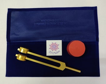 Gold finish Otto 128 hz tuning fork tuner for sound healing Grounding and Relaxation with printed pouch