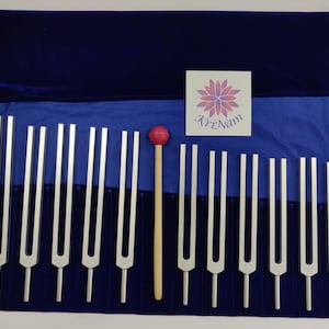 11 Pc Cosmic Octave Planetary tuning fork set for chakras planetary healing with printed pouch