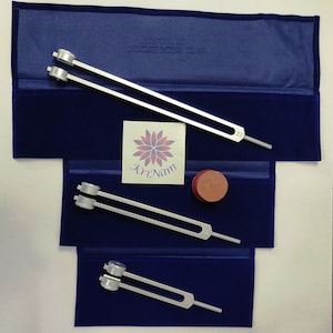 otto tuning fork set including 32hz 64 hz and 128 hz fork for healing with printed pouch for each