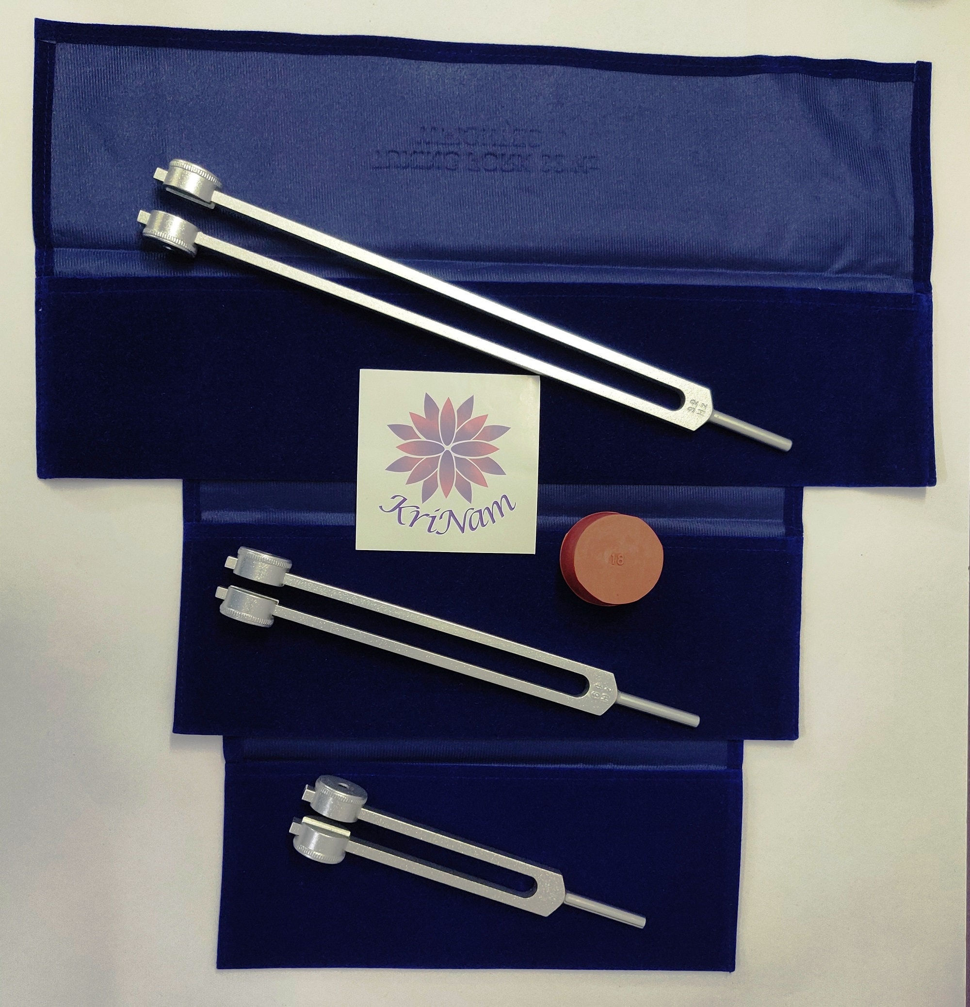 otto tuning fork set including 32hz 64 hz and 128 hz fork for healing with printed pouch for each