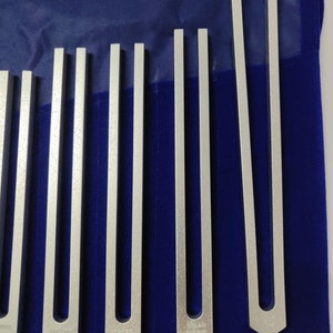 9 pc chakra tuning forks with mallet and printed Pouch for sound healing therapy image 3