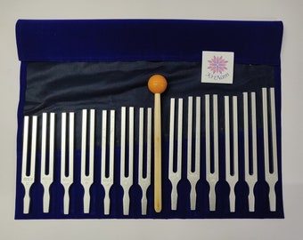 13 pc musical Tuning fork set Student grade light weight for musicians healers students with printed pouch and Rubber mallet