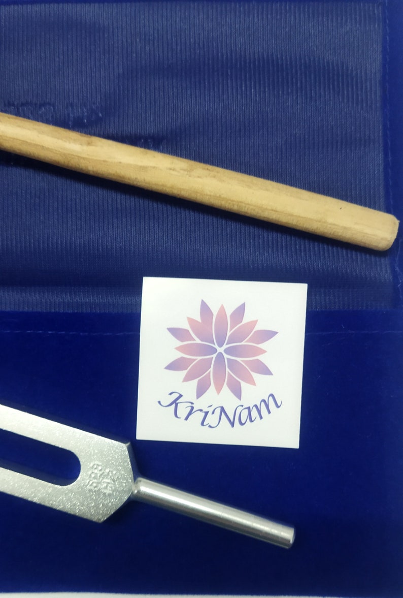 528 hz tuning fork for healing with printed Velvet Pouch and mallet image 2