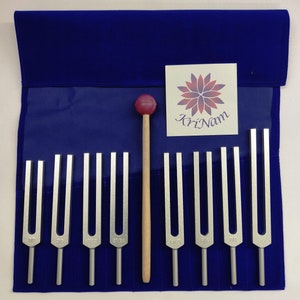 8 pc fibonacci tuning forks tuners for healing sound therapy with printed pouch