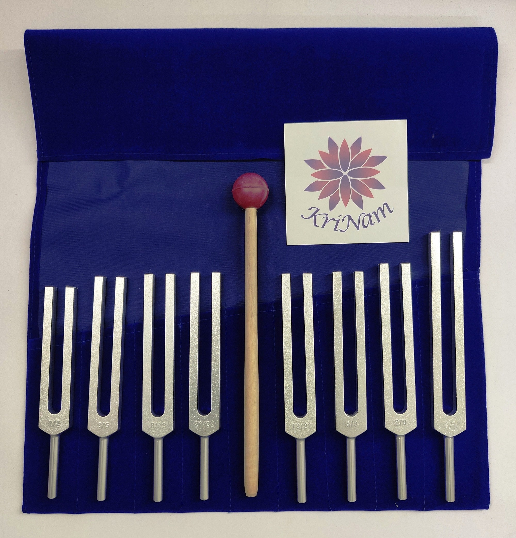 8 pc fibonacci tuning forks tuners for healing sound therapy with printed pouch