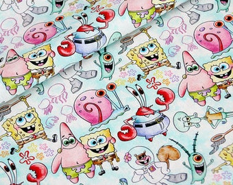 SpongeBob SquarePants Fabric SpongeBob Patrick Cartoon Anime Cotton Fabric By The Half Yard