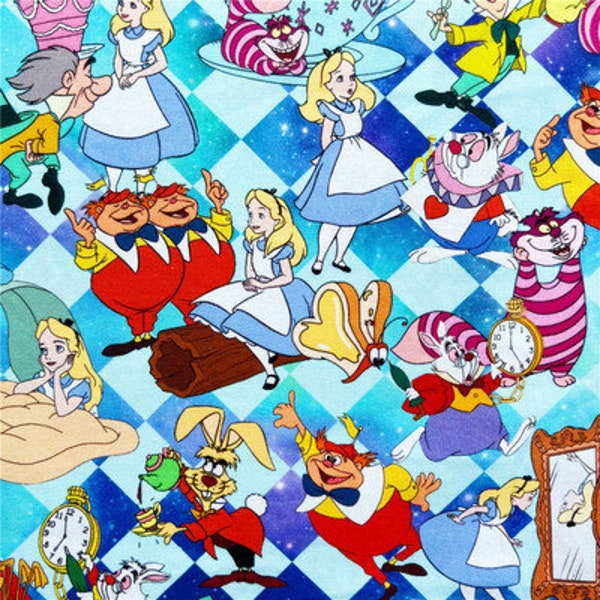 Alice Fabric Alice in Wonderland Fabric The Cheshire Cat Fabric Cartoon Anime Cotton Fabric By The Half Yard