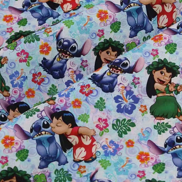 Lilo and Stitch Fabric Blue Koala Fabric Stitch Cartoon Anime Cotton Fabric By The Half Yard