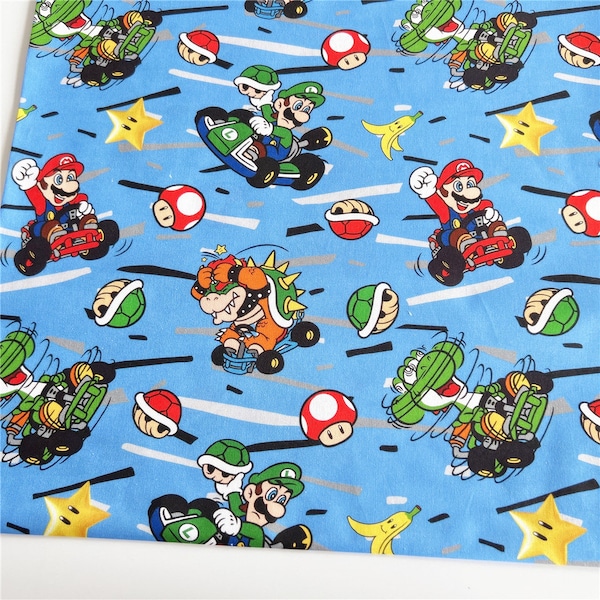 Super Mario Fabric Mario Cartoon Anime Cotton Fabric By The Half Yard