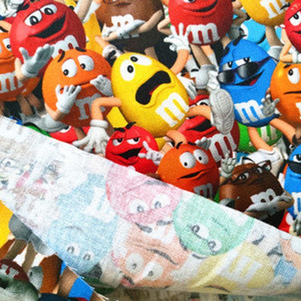 M&M's Fabric Multi-colored Chocolates Candy Fabric Cartoon Anime Cotton Fabric By The Half Yard