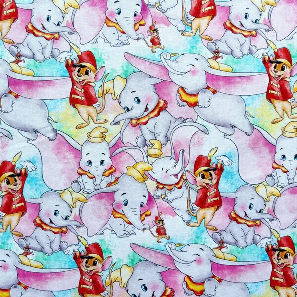 Disney Dumbo Fabric Flying Elephant Timothy Cartoon Anime Cotton Fabric By The Half Yard