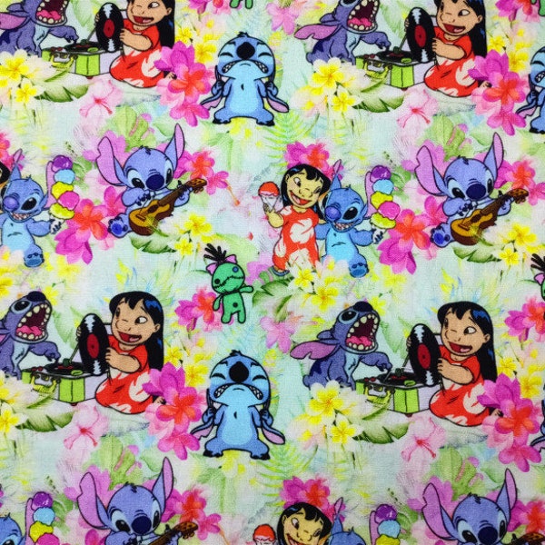 Lilo and Stitch Fabric Blue Koala Fabric Stitch Cartoon Anime Cotton Fabric By The Half Yard