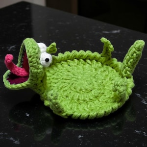 Tom Lizard Popping Coaster-haakpatroon, leuke amigurumi hagedis tafeldecor DIY, handgemaakte pdf-download