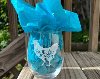 Etched Flower Chicken Glass Personalized