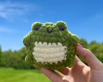 Pocket Sized Crochet Frog Plushie | Amigurumi Animal | Kids Soft Toy | Home Decor | Stress Ball | Worry Pet | Sensory Fidget Toy