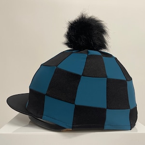 SXC Check Checks Faux Fur Wool Button Riding Hat Silk Cover Skull Cap Bespoke Equestrian Equine Custom Design Your Own