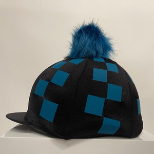SXC Printed Check Checks Faux Fur Wool Button Riding Hat Silk Cover Skull Cap Bespoke Equestrian Equine Custom Design Your Own