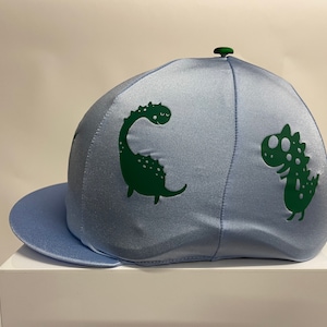 SXC Dinosaur Printed Faux Fur Wool Button Riding Hat Silk Cover Skull Cap Bespoke Equestrian Equine Custom Design Your Own
