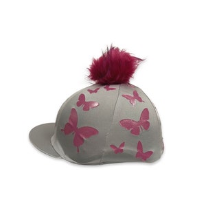 SXC Butterflies Faux Fur Wool Button Riding Hat Silk Cover Skull Cap Bespoke Equestrian Equine Custom Design Your Own