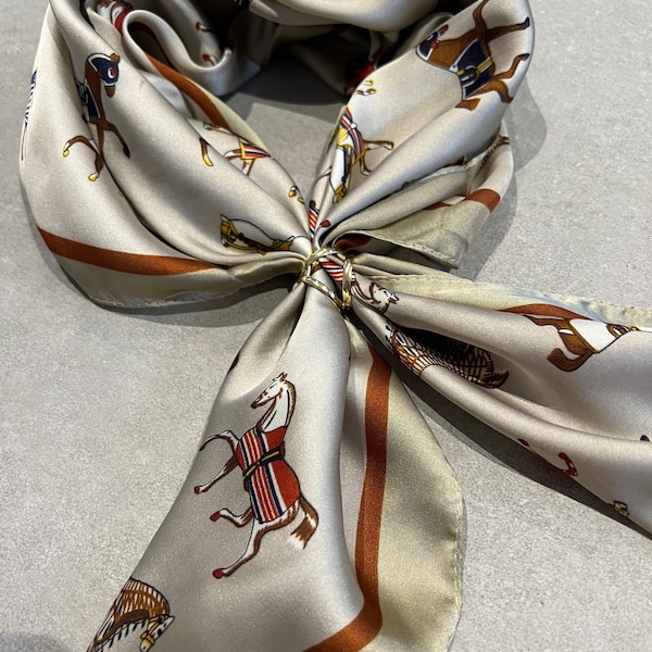 Luxury Silk Style Equestrian Horse Design with Optional Scarf Ring