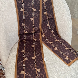 Luxury Silk Style brown Equestrian Horse Design with Optional Scarf Snaffle Ring chain