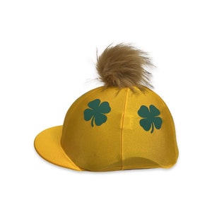 SXC Clover Irish Lucky Printed Faux Fur Wool Button Riding Hat Silk Cover Skull Cap Bespoke Equestrian Equine Custom Design Your Own