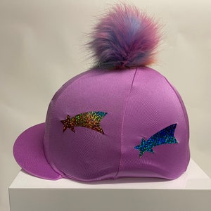 SXC Shooting Star Printed Faux Fur Wool Button Riding Hat Silk Cover Skull Cap Bespoke Equestrian Equine Custom Design Your Own