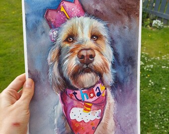 Retrato A4 do seu animal de estimação, Retrato de cachorro em aquarela, Pintura de cachorro personalizada a partir de foto, Pintado à mão, Artista de animais de estimação