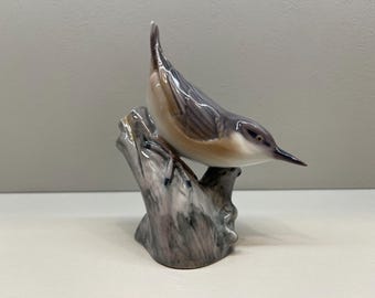 Bing & Grondahl Denmark 2406 Nuthatch Bird on Branch Handpainted Porcelain Figurine