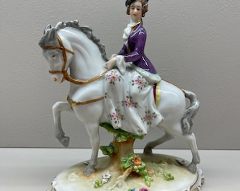 Germany Royal Prince on Horse Super Rare Art Handpainted Porcelain Figurine