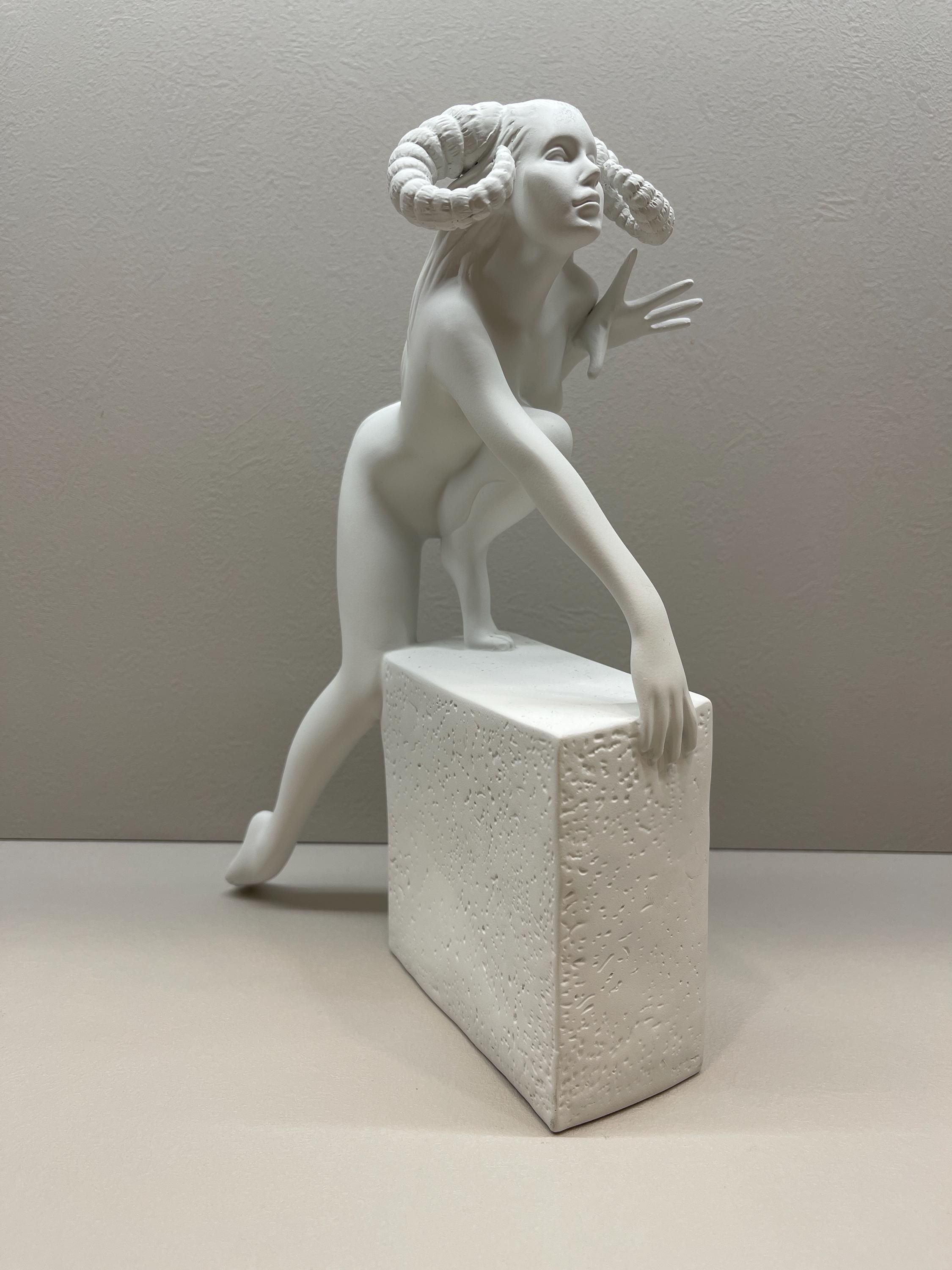Sommer Production Denmark Woman Zodiac Sign Aries Vaedder Polyresin White Figurine by Christel Marott with Original Box