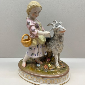 Meissen Lady Woman with Goat Flowers Johanson Roth Handpainted Porcelain Figurine