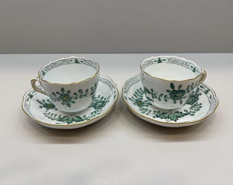 マイセン　ティーカップ・ソーサーセット ホワイト・グリーン・ゴールド マイセン グリーンのバラ ティー/コーヒー兼用カップ＆ソーサー 02A120