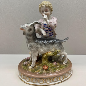 Meissen Boy with Goat Flowers Johanson Roth Porcelain Figurine