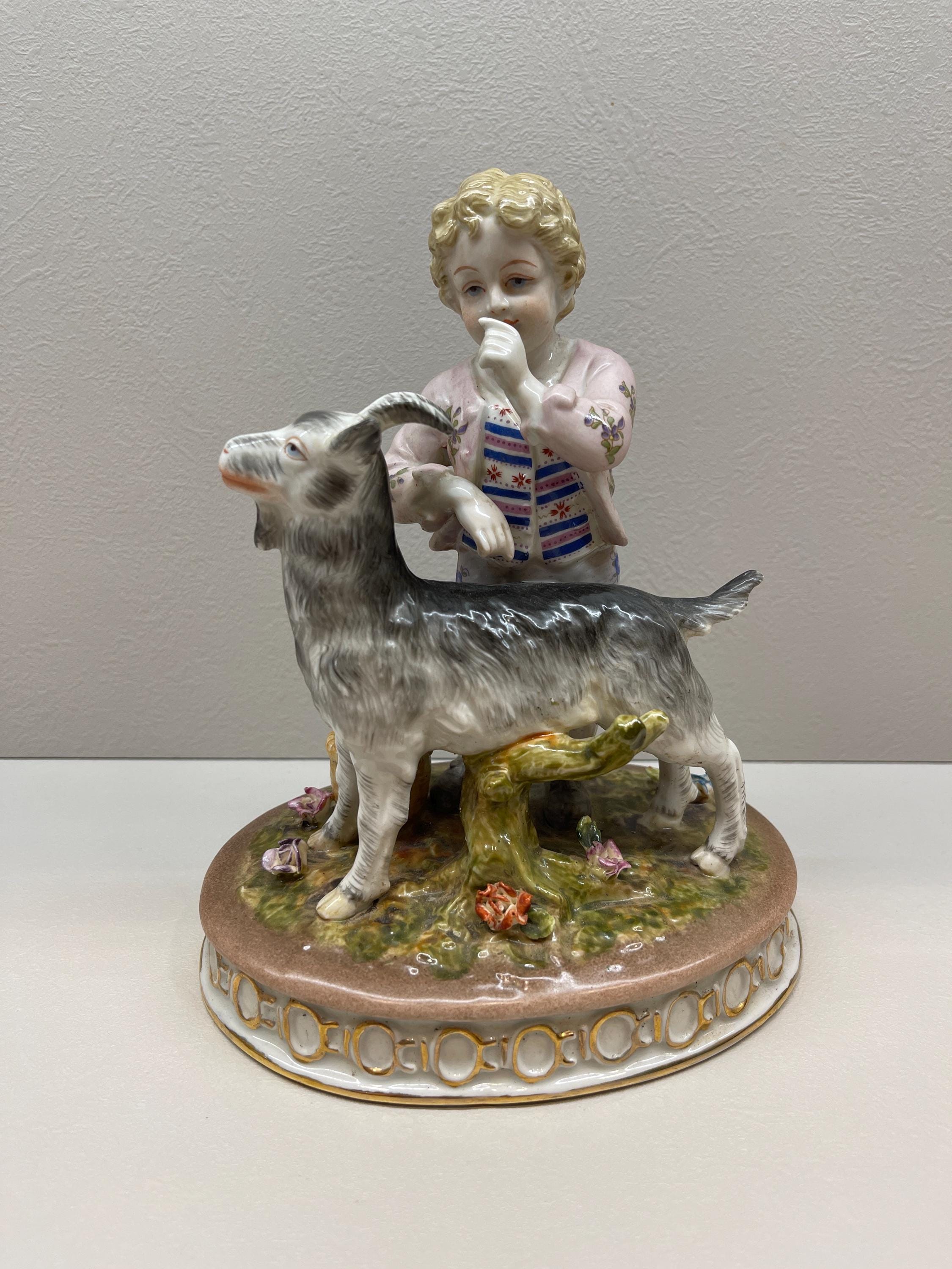 Meissen Boy with Goat Flowers Johanson Roth Porcelain Figurine