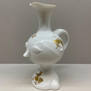 Rosenthal Studio Line Face Vase by Björn Wiinblad, Gold White Porcelain