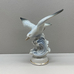 Vintage Dresden Seagull Over Wave Figurine, Marked 105, Germany