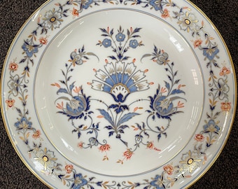 Antique Meissen Porcelain Bowl with Painted Blue Orange Flowers