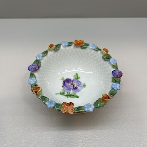 Vintage Dresden Floral Porcelain Candy Bowl with Hand-Painted Flowers, Germany, 5x9cm